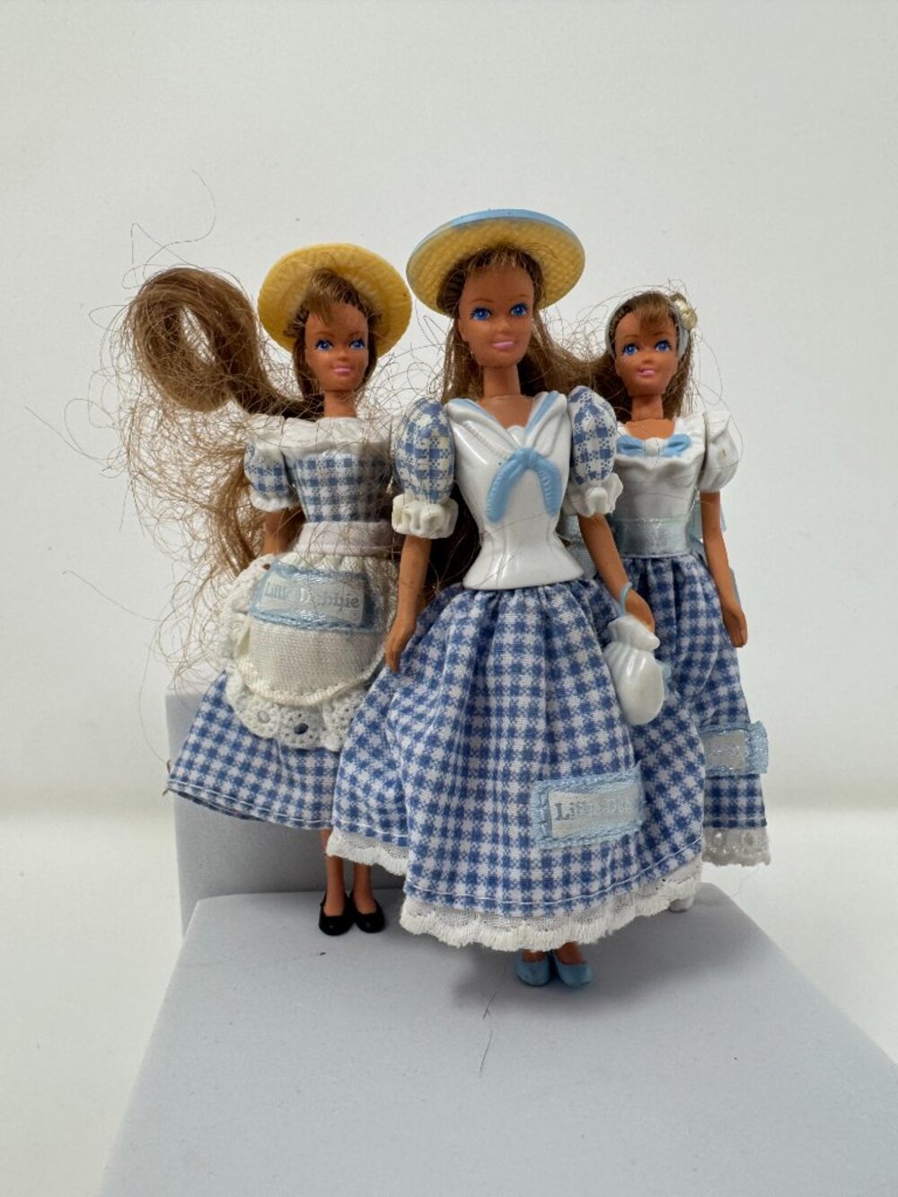 Vintage Little Debbie Miniature Dolls Set of 3 Blue Gingham 1990s